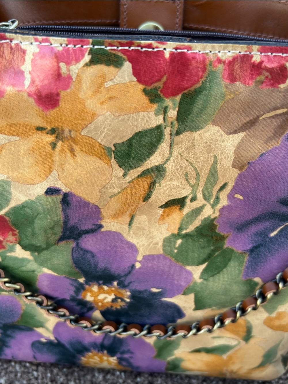 NWT Patricia Nash Floral Chain-Accent Shoulder Bag in French Hydrangeas